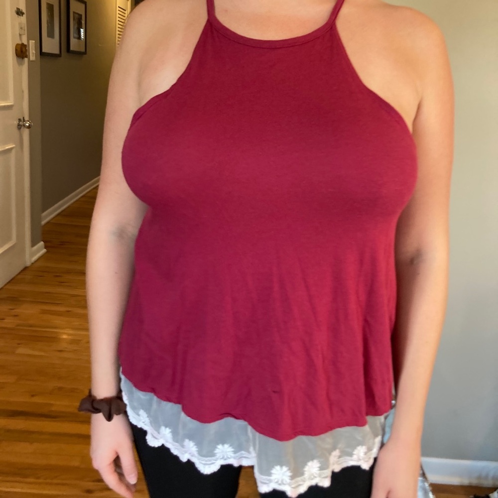LA Hearts Pink Blouse with Lace Trim
